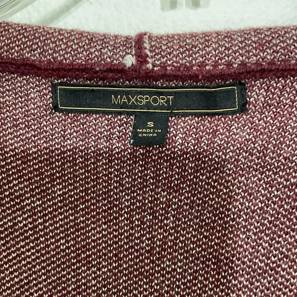 MAXSPORT Open Front Hooded Wool Cardigan Sweater Women Size Small Red/Cream Boho - Picture 7 of 9